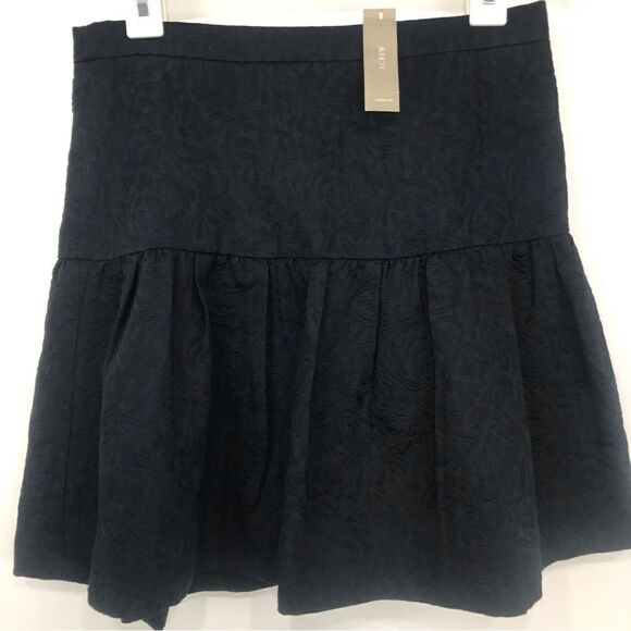 J. Crew Black Textured Jacquard Drop Waist Pleated Mini Skirt NEW - Picture 2 of 13